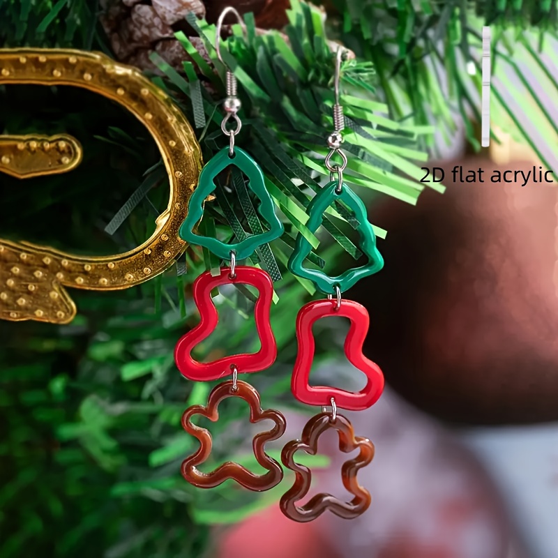2pcs 2D Flat Hollow Christmas Tree Socks Earrings